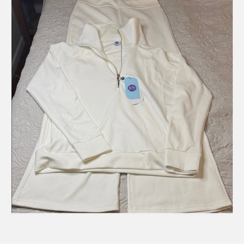 Joy Mangano IVORY Buttersoft  top and pants.